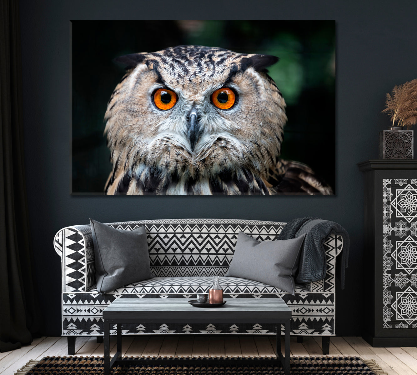 Owl with Orange Eyes Canvas Print ArtLexy 1 Panel 24"x16" inches 