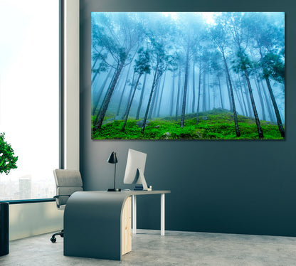 Mysterious Foggy Forest Canvas Print ArtLexy 1 Panel 24"x16" inches 