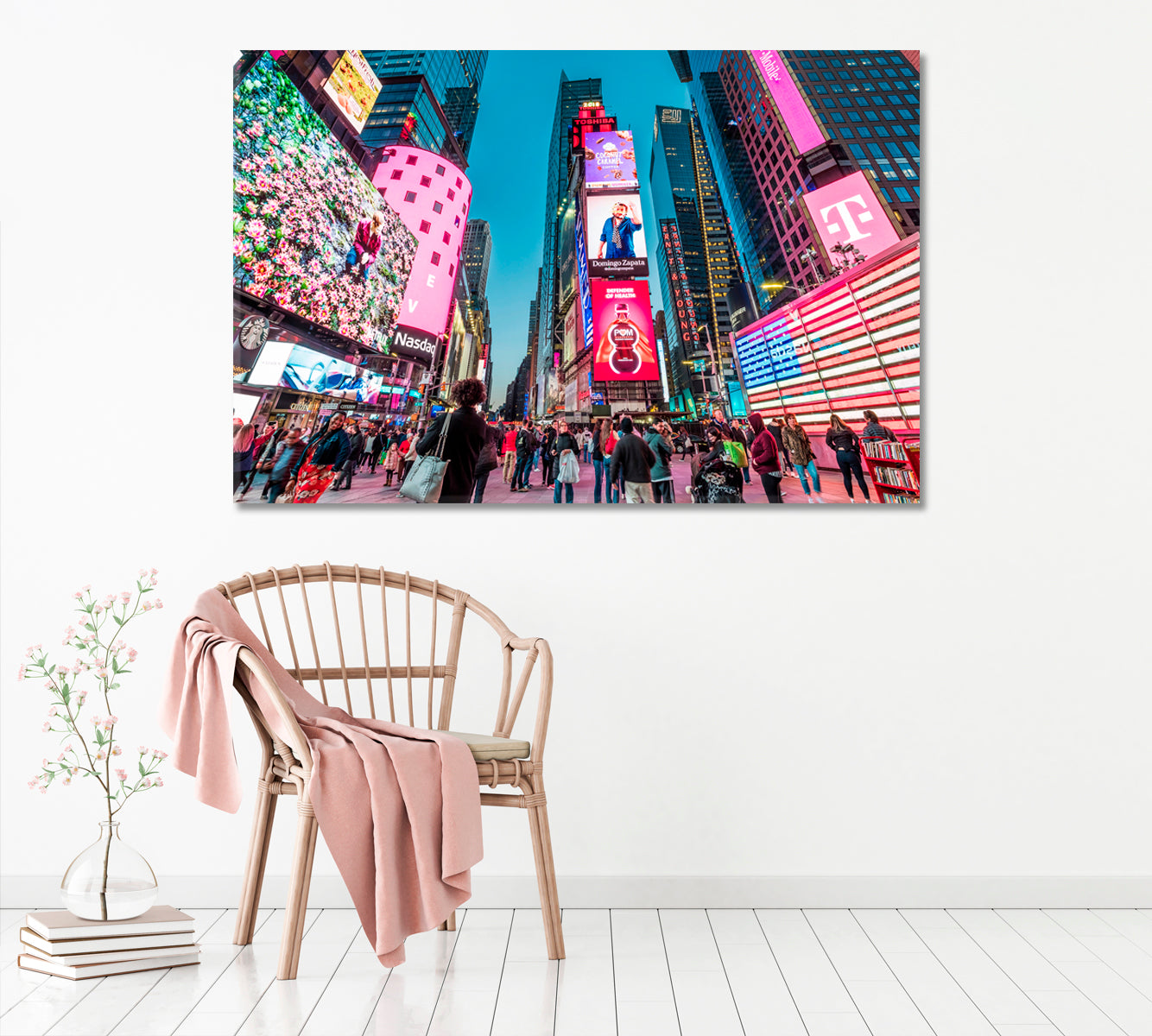 Times Square with Neon Billboards New York Canvas Print ArtLexy 1 Panel 24"x16" inches 