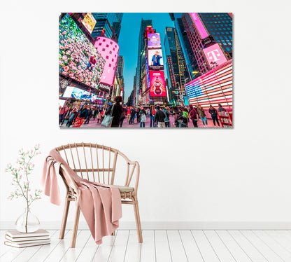 Times Square with Neon Billboards New York Canvas Print ArtLexy 1 Panel 24"x16" inches 