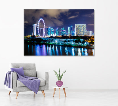 Singapore City Skyline at Night Canvas Print ArtLexy 1 Panel 24"x16" inches 