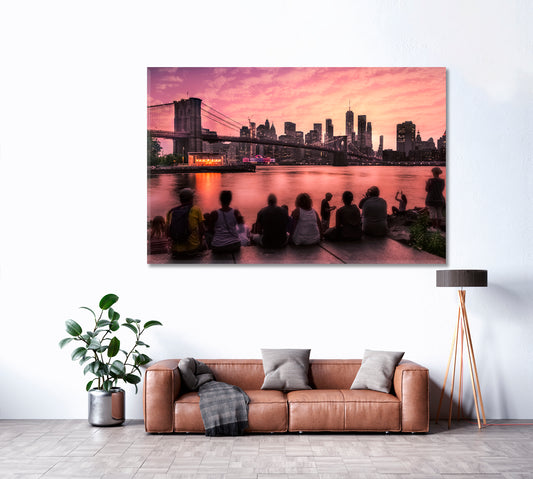 NY Skyline with Brooklyn Bridge Canvas Print ArtLexy 1 Panel 24"x16" inches 