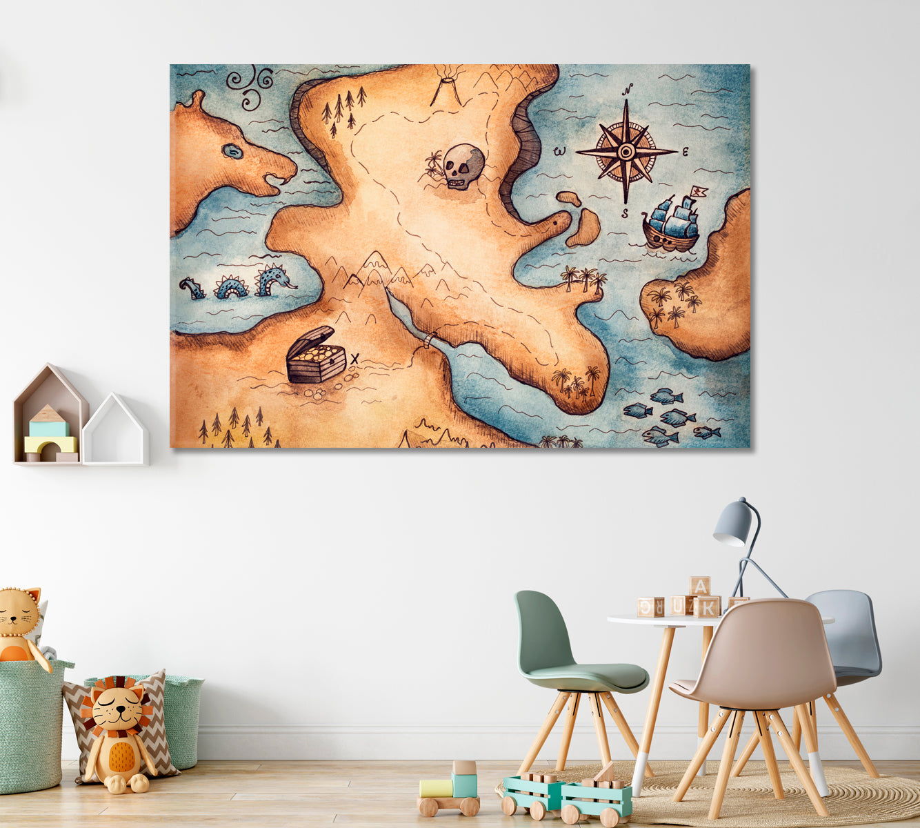 Pirate Map Canvas Print ArtLexy 1 Panel 24"x16" inches 