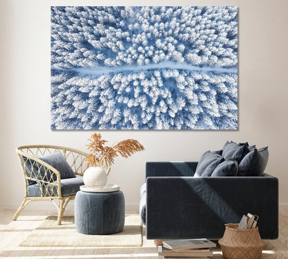 Top View Beautiful Winter Forest Canvas Print ArtLexy 1 Panel 24"x16" inches 
