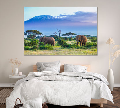 Elephants in Mount Kilimanjaro National Park Tanzania Canvas Print ArtLexy 1 Panel 24"x16" inches 