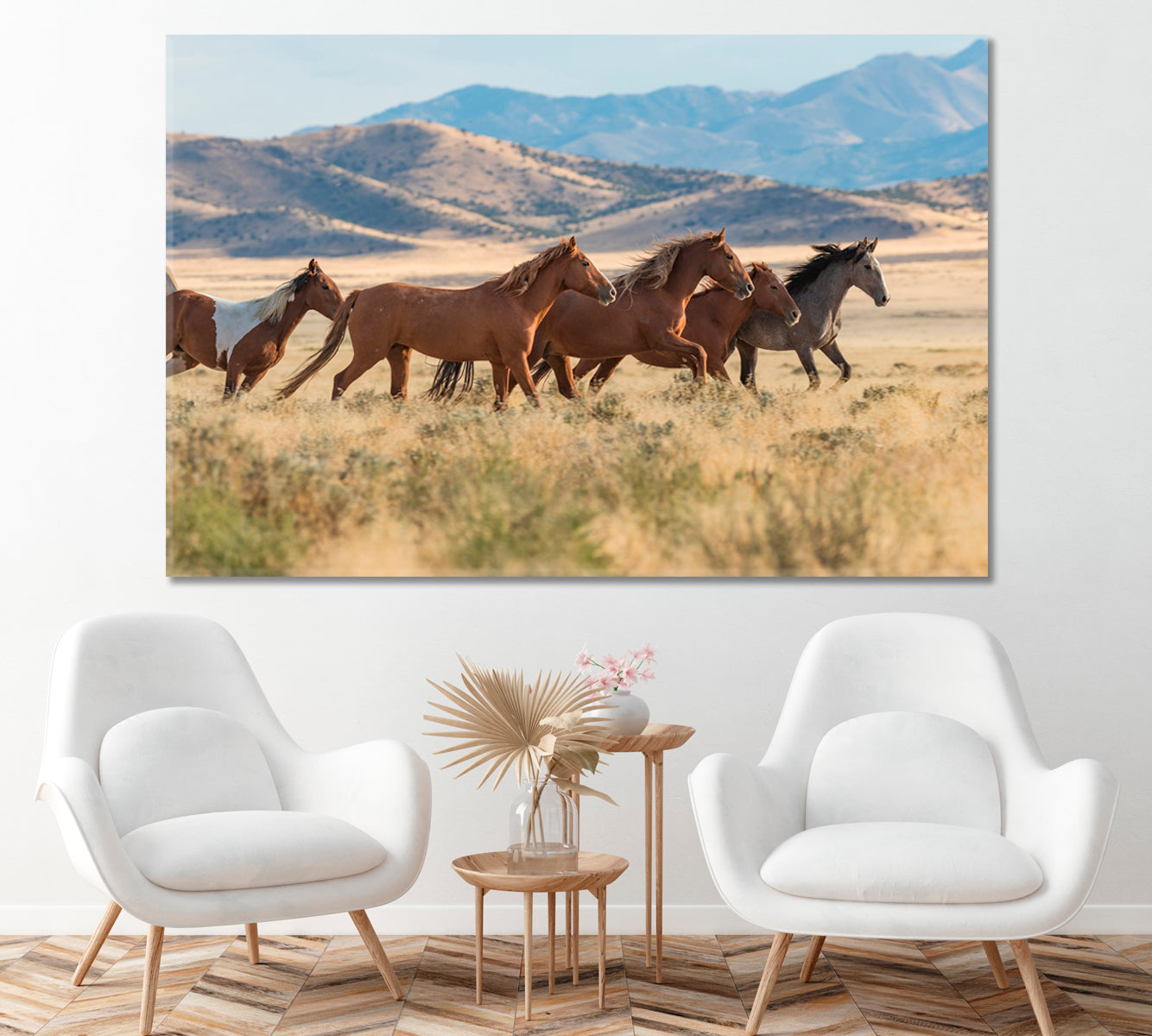 Herd of Wild Horses in Utah Canvas Print ArtLexy 1 Panel 24"x16" inches 