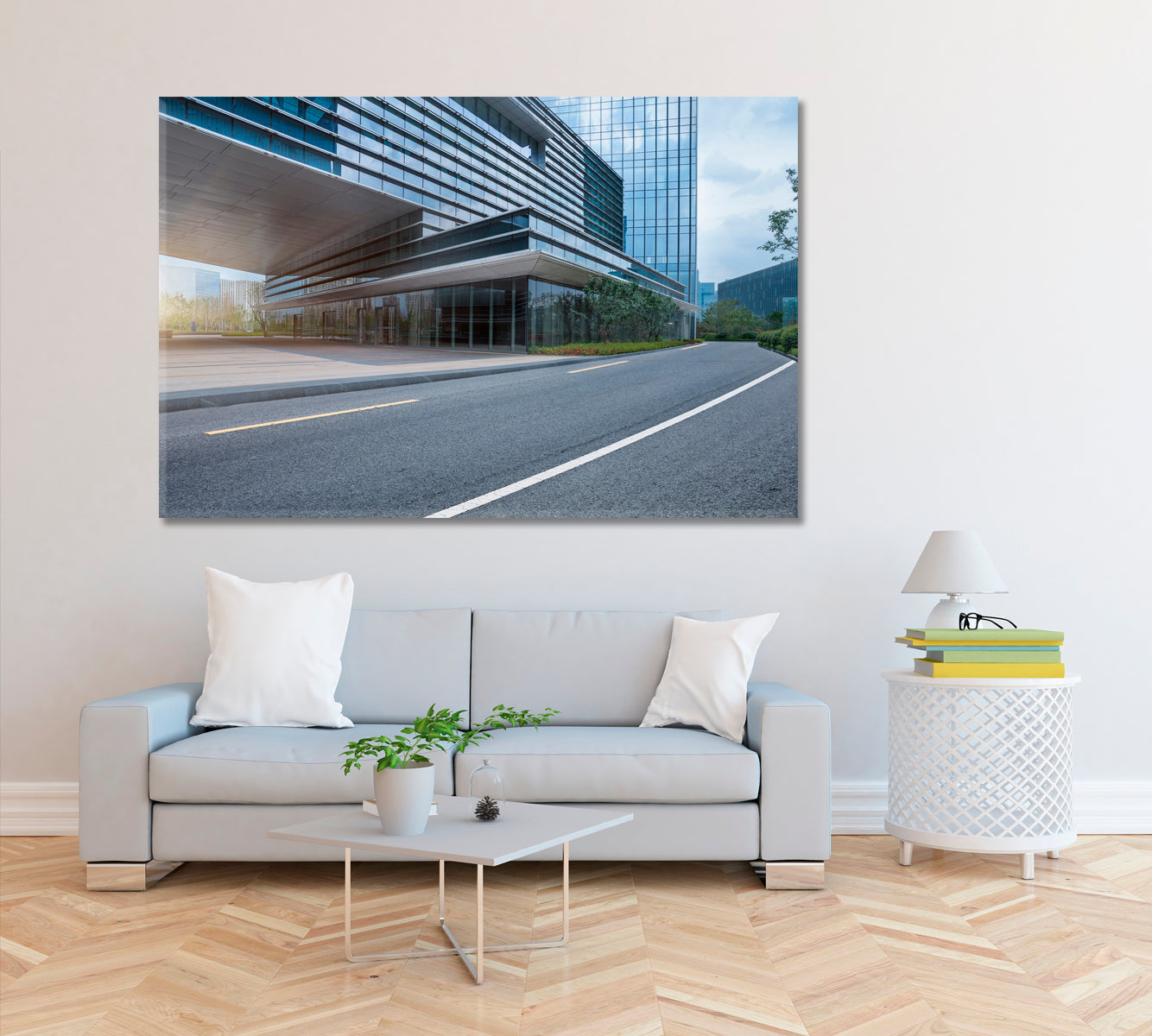 Empty Road and Office Building in Shanghai Canvas Print ArtLexy 1 Panel 24"x16" inches 