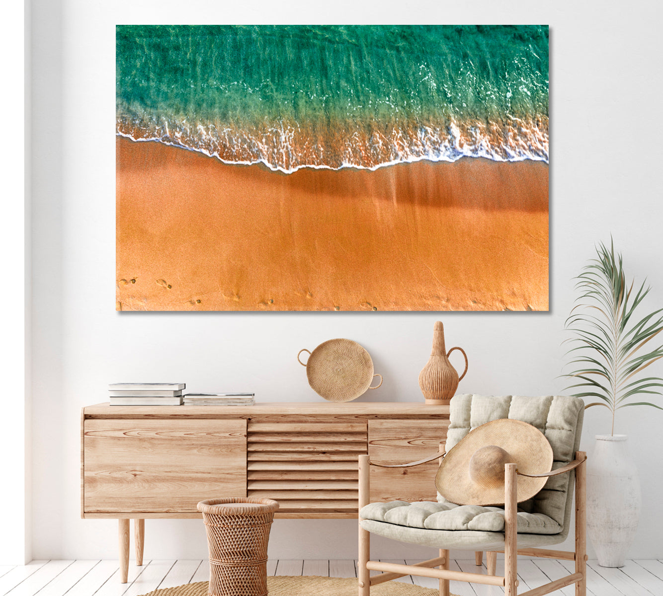 Sandy Seashore and Turquoise Sea Canvas Print ArtLexy 1 Panel 24"x16" inches 