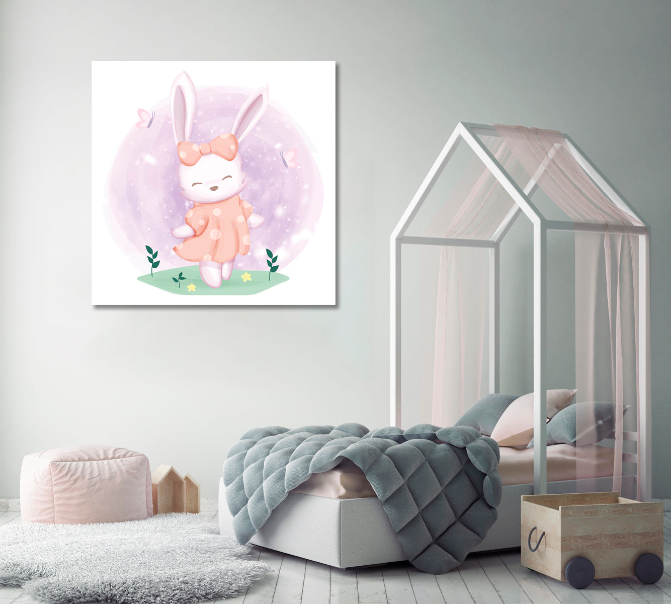 Baby Rabbit in Dress Canvas Print ArtLexy   
