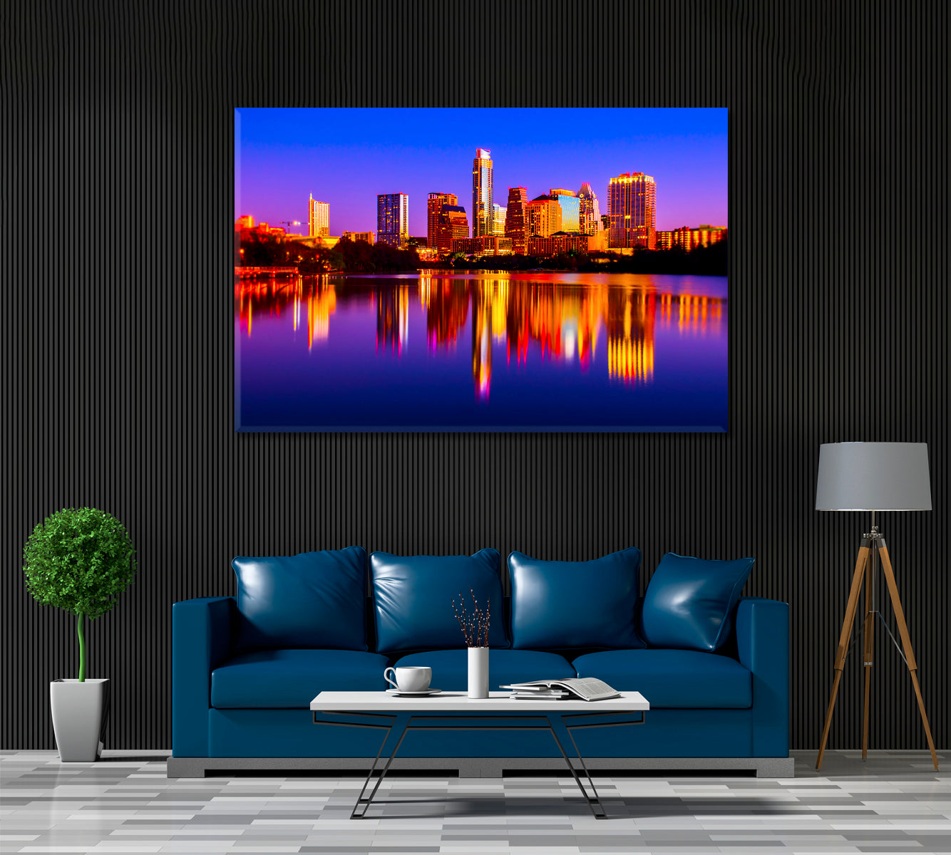 Reflections Of City Lights At Night Austin Texas Canvas Print ArtLexy 1 Panel 24"x16" inches 