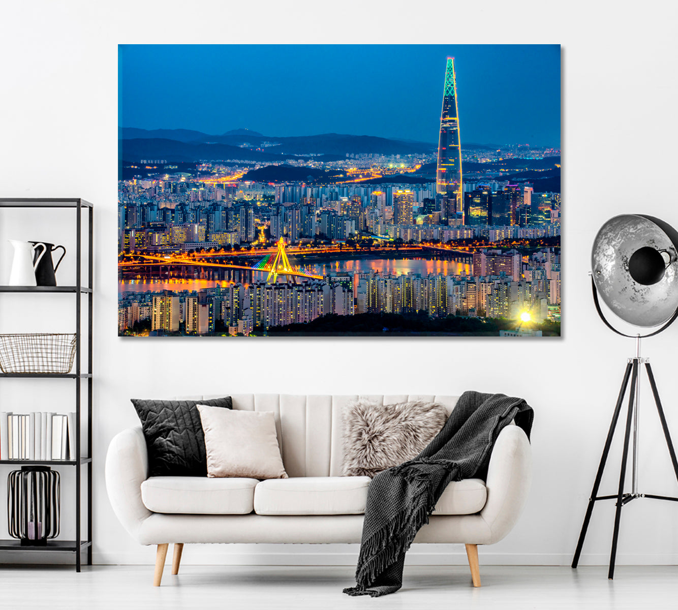 Seoul Night Cityscape South Korea Canvas Print ArtLexy 1 Panel 24"x16" inches 