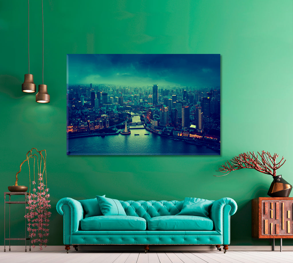 Shanghai Skyline China Canvas Print ArtLexy 1 Panel 24"x16" inches 