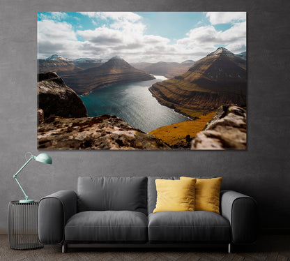 Fjords on Faroe Islands near Village Funningur Canvas Print ArtLexy 1 Panel 24"x16" inches 