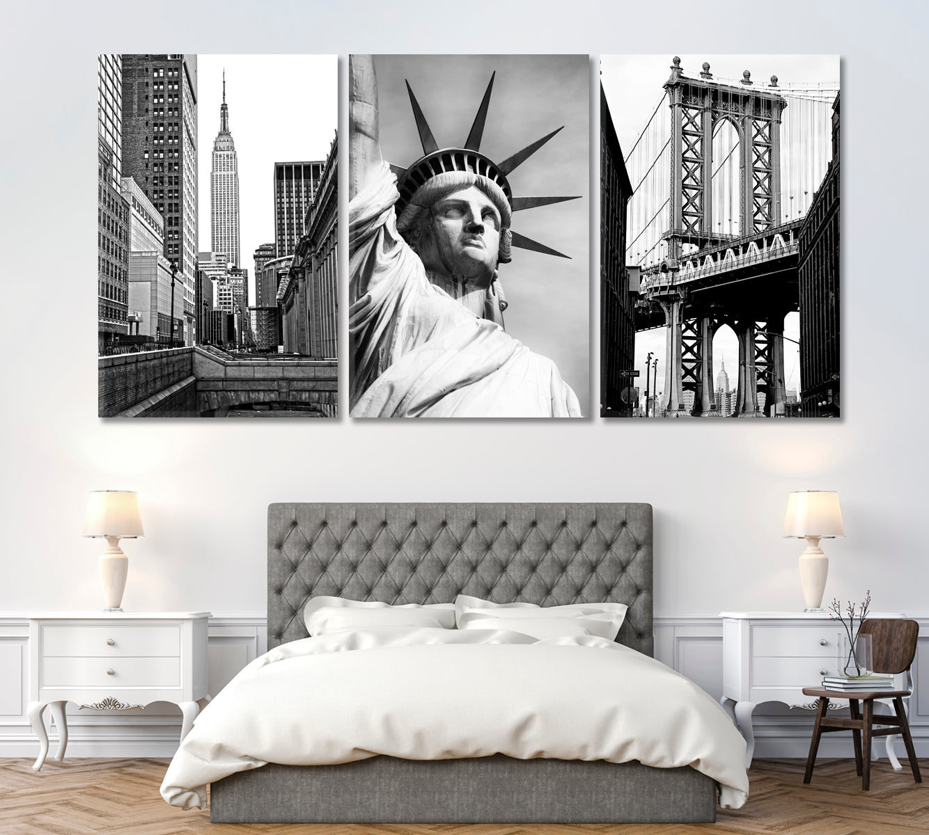 Set of 3 Empire State Building ‎& Statue of Liberty ‎& Manhattan Bridge New York Canvas Print ArtLexy   