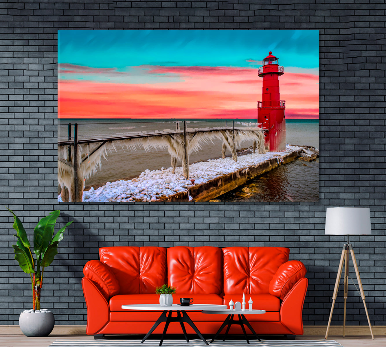 Frozen Lighthouse Canvas Print ArtLexy 1 Panel 24"x16" inches 