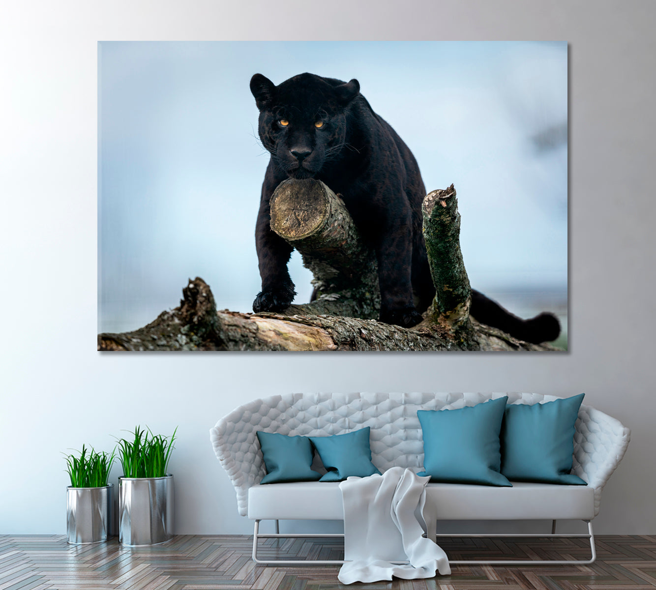 Black Jaguar in Forest Canvas Print ArtLexy 1 Panel 24"x16" inches 