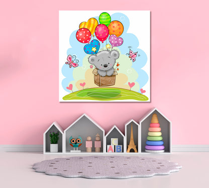 Teddy Bear Flying on Balloons Canvas Print ArtLexy   