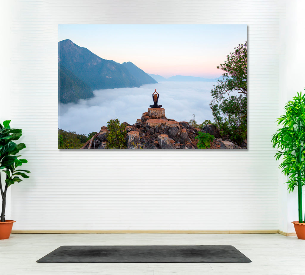 Meditation at Mountain Range Canvas Print ArtLexy 1 Panel 24"x16" inches 