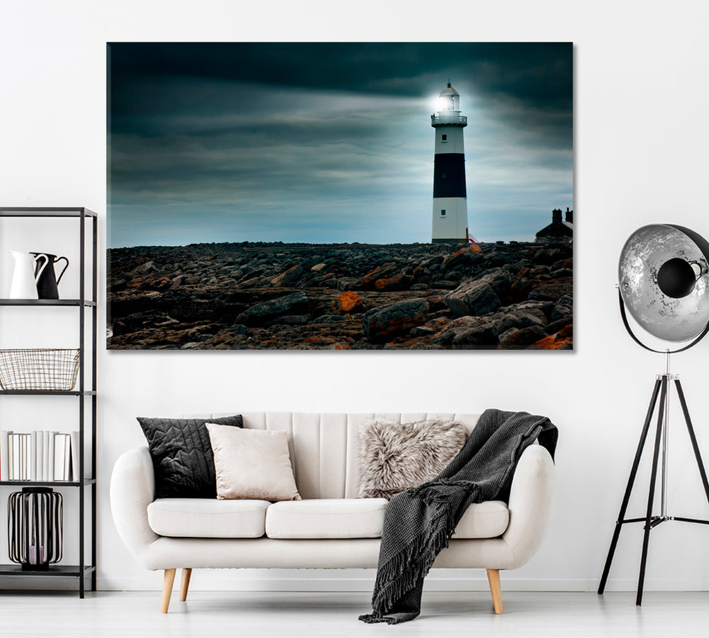 Lighthouse at Night Ireland Canvas Print ArtLexy 1 Panel 24"x16" inches 