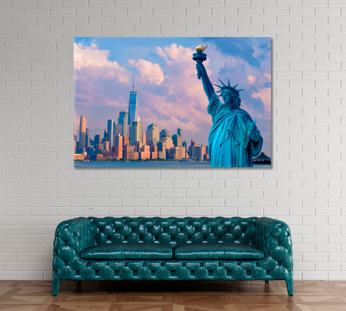 Manhattan Skyline with The Statue of Liberty Canvas Print ArtLexy 1 Panel 24"x16" inches 