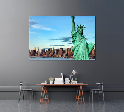 Statue of Liberty with New York City Skyline Canvas Print ArtLexy 1 Panel 24"x16" inches 