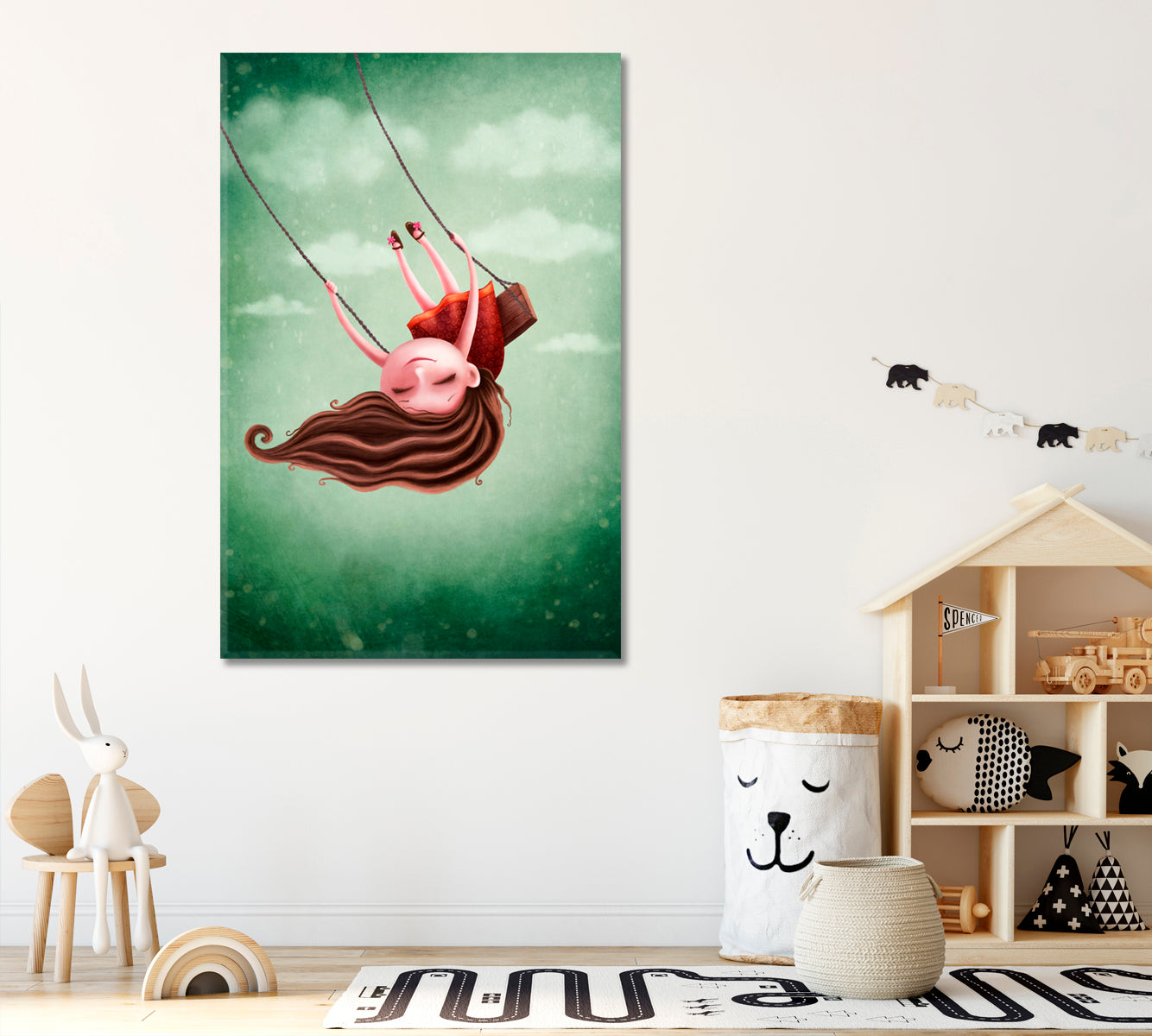 Little Girl on Swing Canvas Print ArtLexy 1 Panel 16"x24" inches 