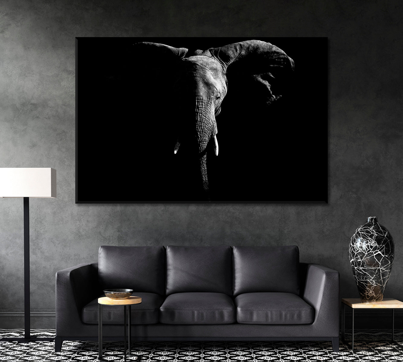 African Elephant Silhouette Canvas Print ArtLexy 1 Panel 24"x16" inches 