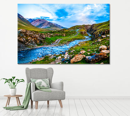 Mountain River Landscape Canvas Print ArtLexy 1 Panel 24"x16" inches 