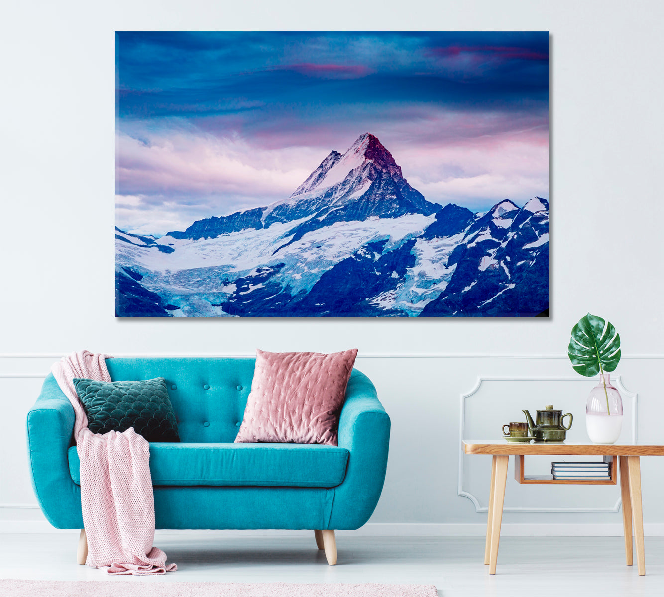 Snowy Mountains in Swiss Alps Canvas Print ArtLexy 1 Panel 24"x16" inches 