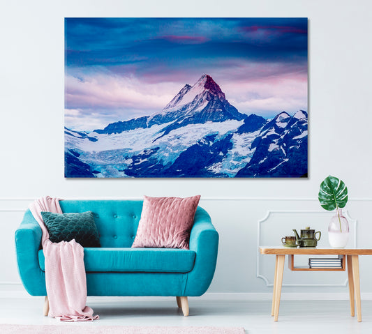Snowy Mountains in Swiss Alps Canvas Print ArtLexy 1 Panel 24"x16" inches 