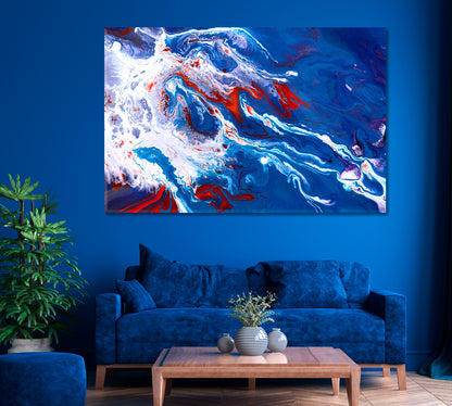 Blue Mixed Flowing Ink Canvas Print ArtLexy 1 Panel 24"x16" inches 