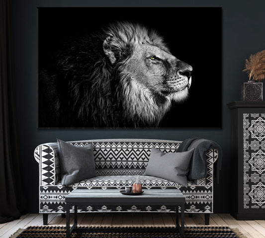 Lion Portrait in Black and White Canvas Print ArtLexy 1 Panel 24"x16" inches 