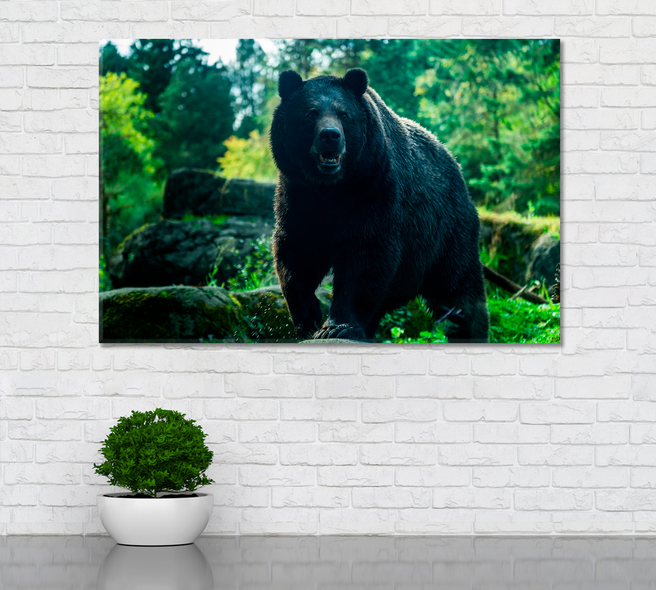 Brown Bear in Forest Canvas Print ArtLexy 1 Panel 24"x16" inches 