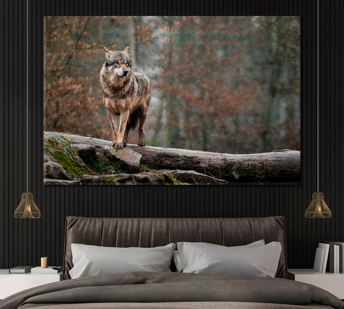 Wild Gray Wolf in Forest Canvas Print ArtLexy 1 Panel 24"x16" inches 