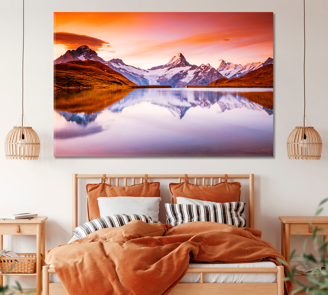 Swiss Alps Mountains Landscape Canvas Print ArtLexy 1 Panel 24"x16" inches 