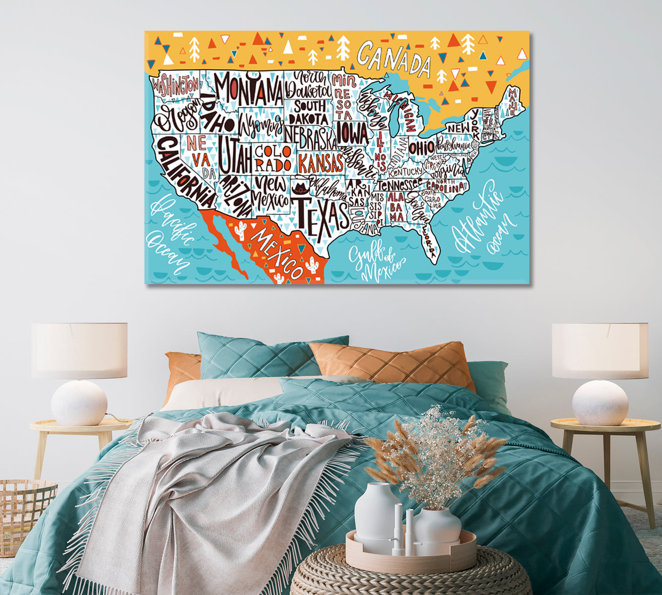 United States Map with States Canvas Print ArtLexy   