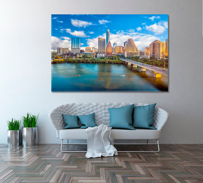 Austin Downtown Skyline Over Colorado RIver Canvas Print ArtLexy 1 Panel 24"x16" inches 