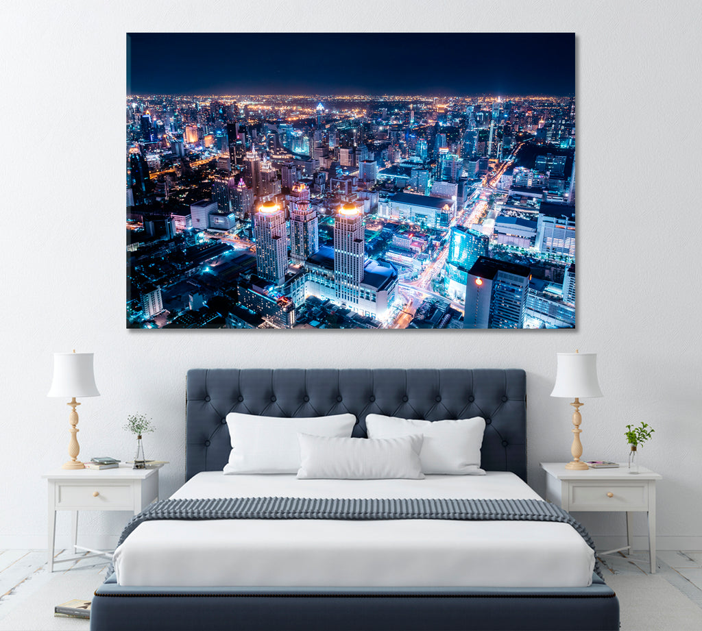 Night Cityscape of Bangkok Canvas Print ArtLexy 1 Panel 24"x16" inches 