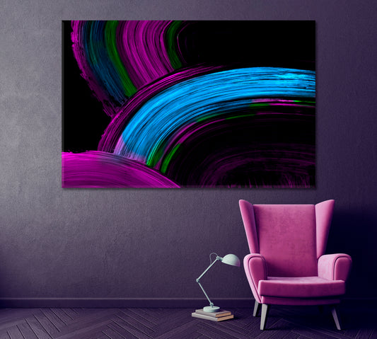 Creative Neon Violet and Blue Brush Strokes Canvas Print ArtLexy 1 Panel 24"x16" inches 