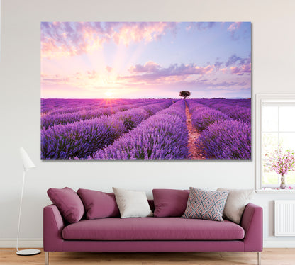 Lavender Field at Sunset Canvas Print ArtLexy 1 Panel 24"x16" inches 