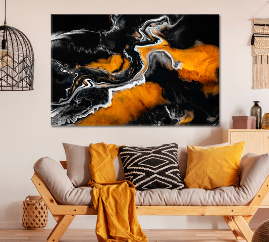 Abstract Black and Orange Marble Pattern Canvas Print ArtLexy 1 Panel 24"x16" inches 