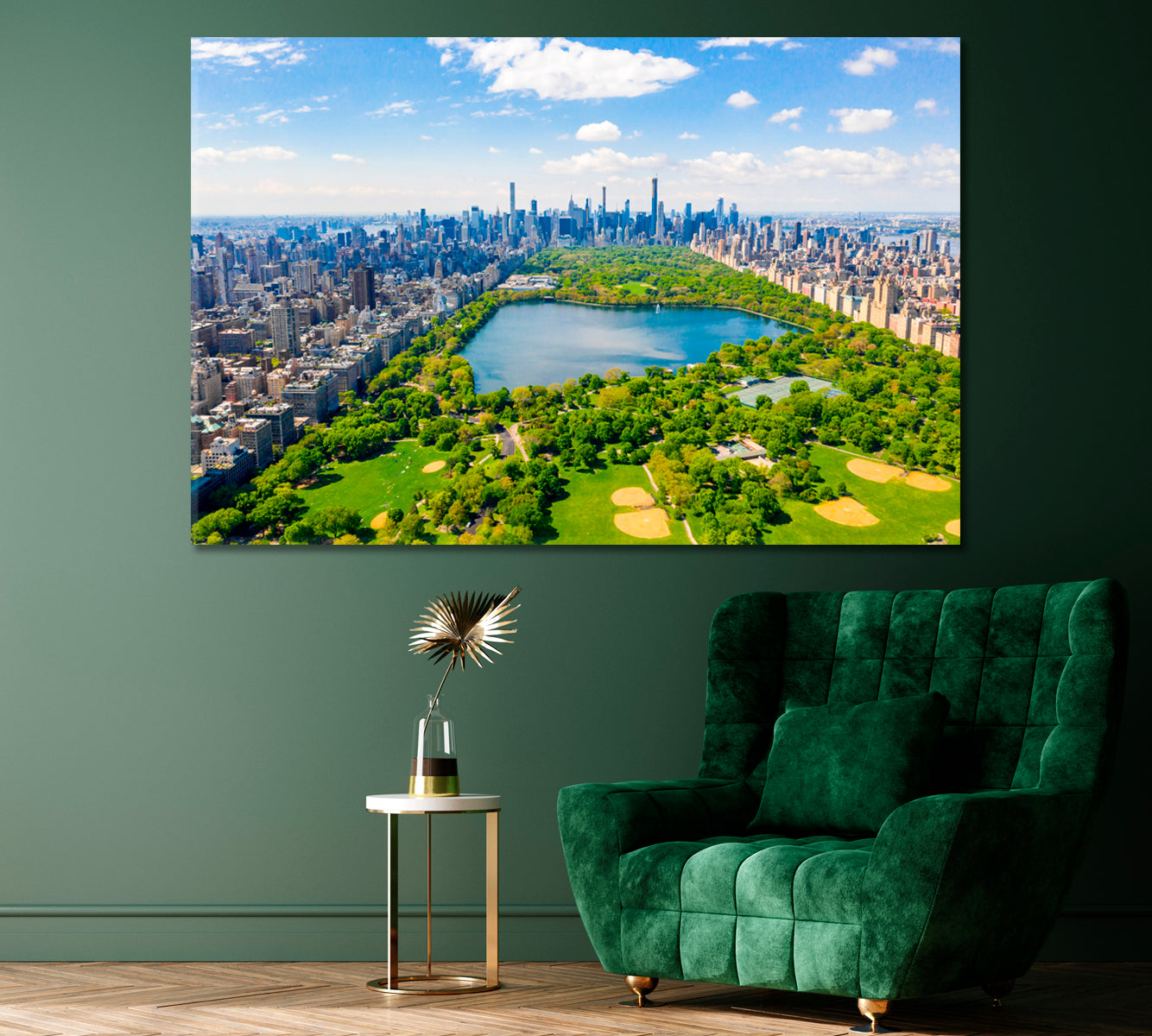 New York Central Park with Golf Course and Skyscrapers Canvas Print ArtLexy 1 Panel 24"x16" inches 