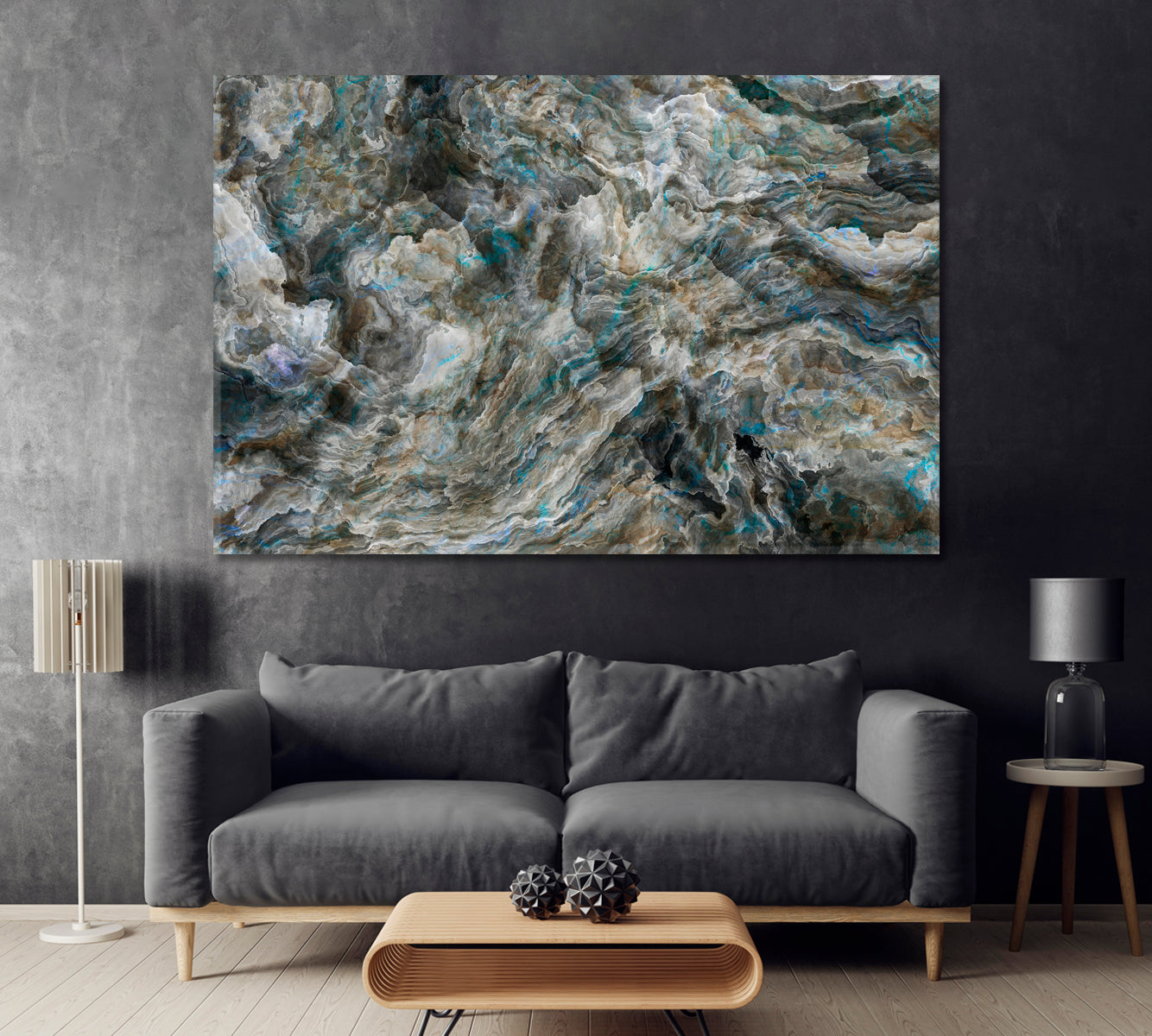 Abstract Dark Grey Curly Agate Canvas Print ArtLexy 1 Panel 24"x16" inches 