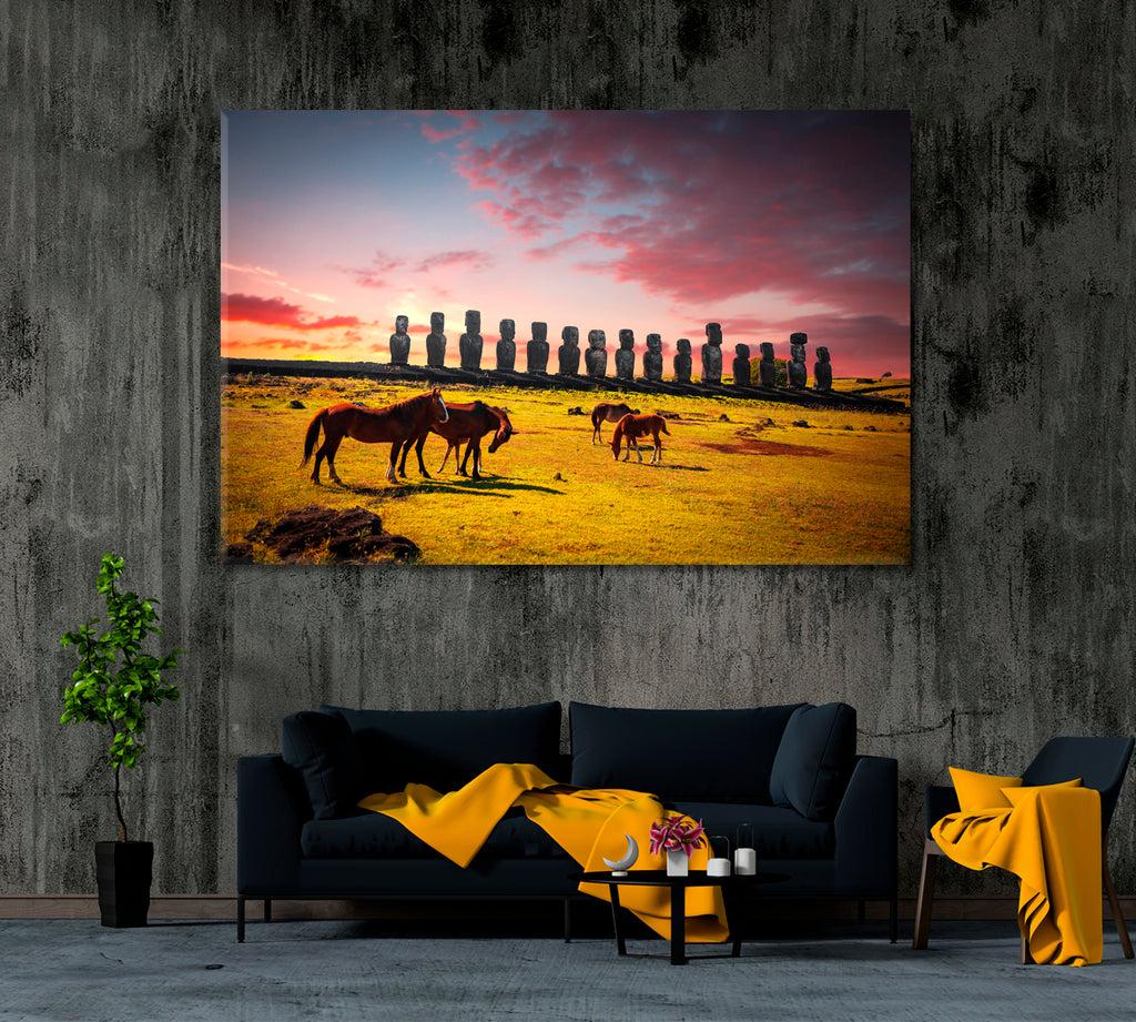 Wild Horses on Easter Island Chile Canvas Print ArtLexy 1 Panel 24"x16" inches 
