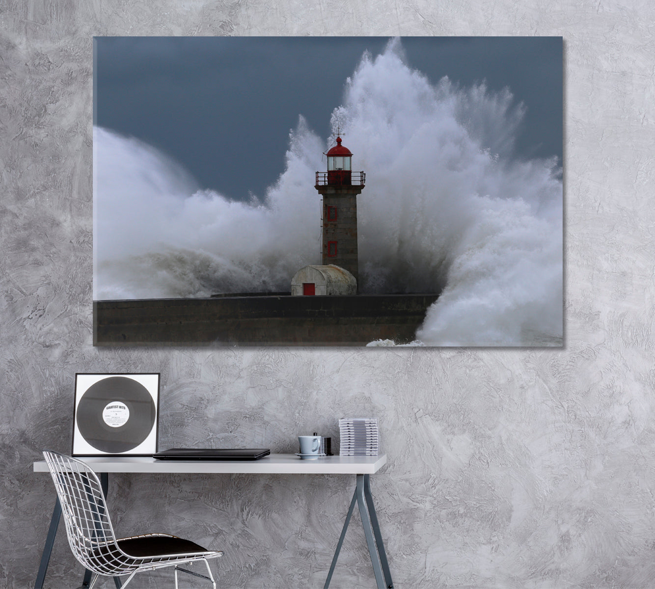 Lighthouse in Storm Foz do Douro Porto Portugal Canvas Print ArtLexy 1 Panel 24"x16" inches 