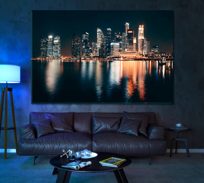 Singapore Skyline at Night Canvas Print ArtLexy 1 Panel 24"x16" inches 