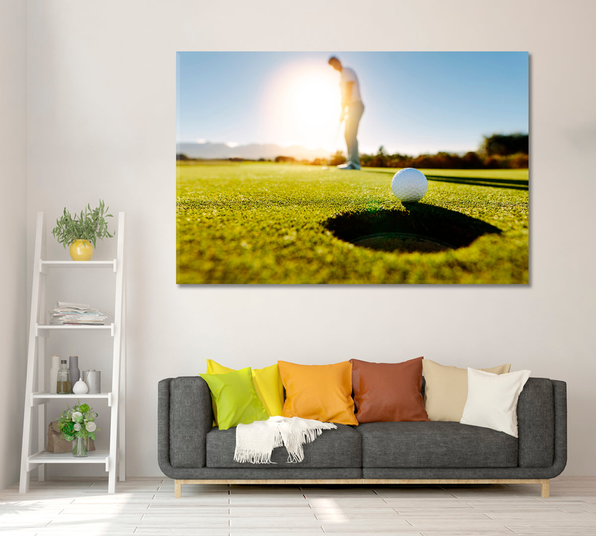 Golfer Putting Golf Ball Into Hole Canvas Print ArtLexy 1 Panel 24"x16" inches 