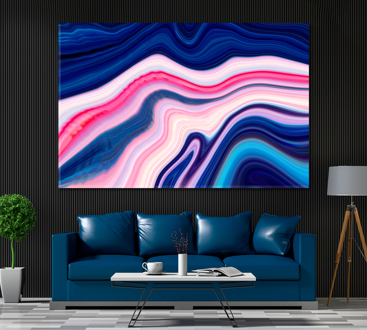 Abstract Blue Waves Canvas Print ArtLexy 1 Panel 24"x16" inches 