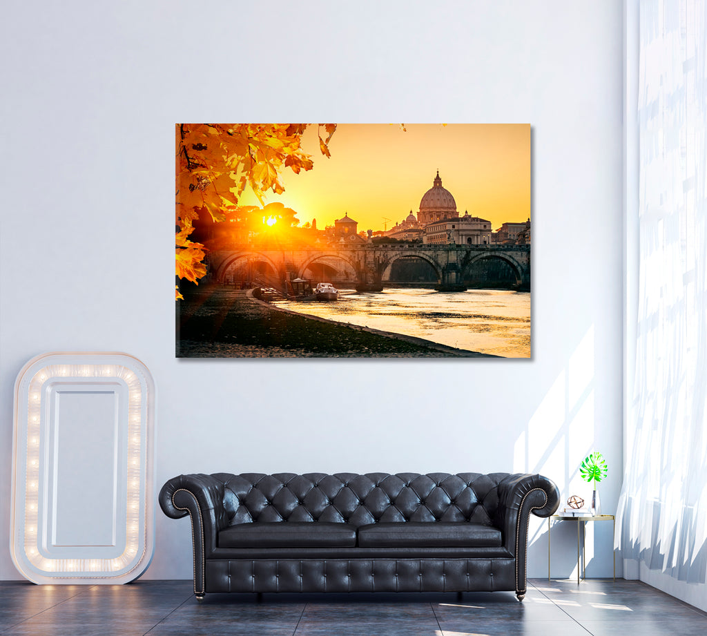 Tiber River and St. Peter's Rome Canvas Print ArtLexy 1 Panel 24"x16" inches 
