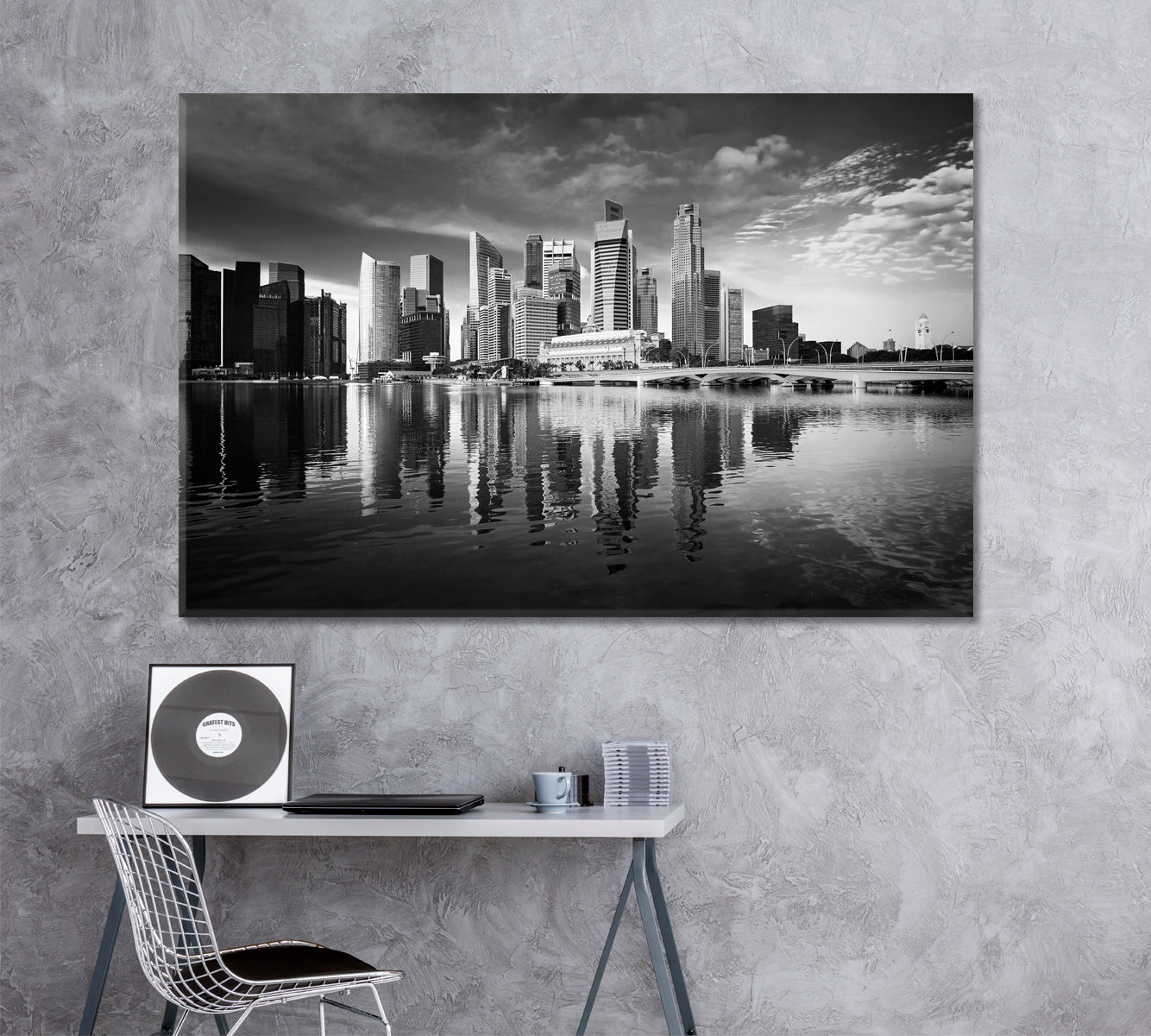 Singapore in Black and White Canvas Print ArtLexy 1 Panel 24"x16" inches 